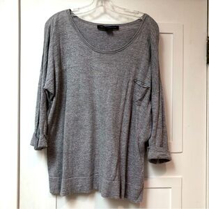 French Connection woven cotton boatneck grey top contrast pinstripe on back L